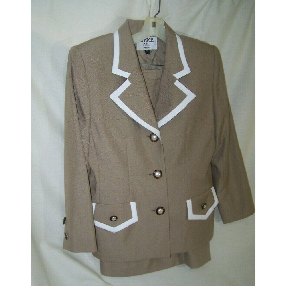 Kasper Suit Linen Look Skirt Jacket 10 Petite Tan Business